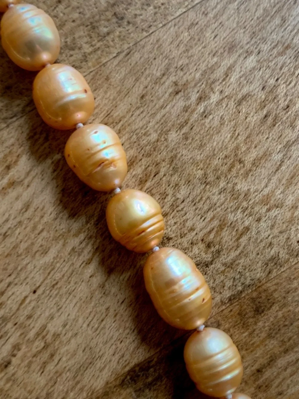 Vintage 40” Baroque Freshwater Pearl Necklace Apricot Gold 9mm Opera Length